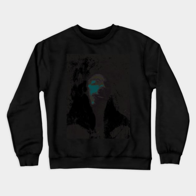 Portrait, digital collage and special processing. Like monk, man, smiling. Head. Weird. Like graffiti. Gray and aquamarine. Crewneck Sweatshirt by 234TeeUser234